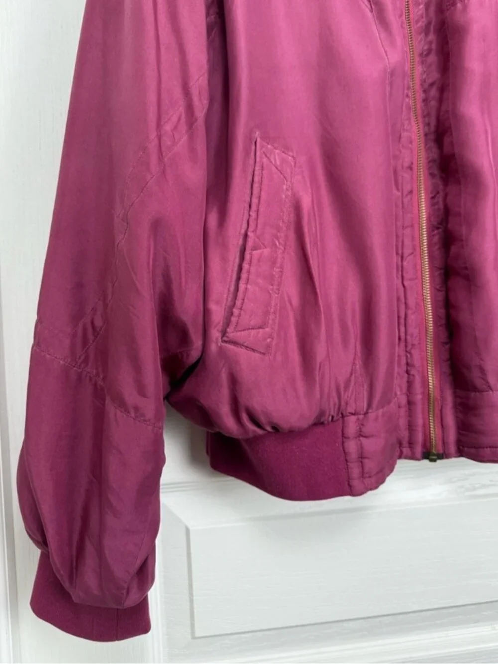 Vintage Silk Bomber Jacket Size XL Red Burgundy Berry